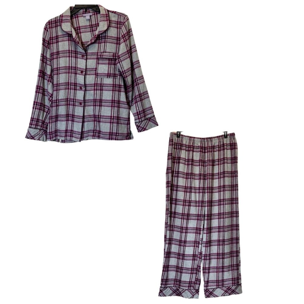 Women Gray | Purple Flannel Pajamas Size: L